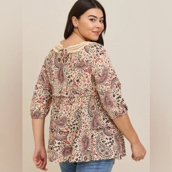 Torrid Babydoll Clip Dot Crinkle Gauze Crochet Neck Top Size 2x - Picture 3 of 16